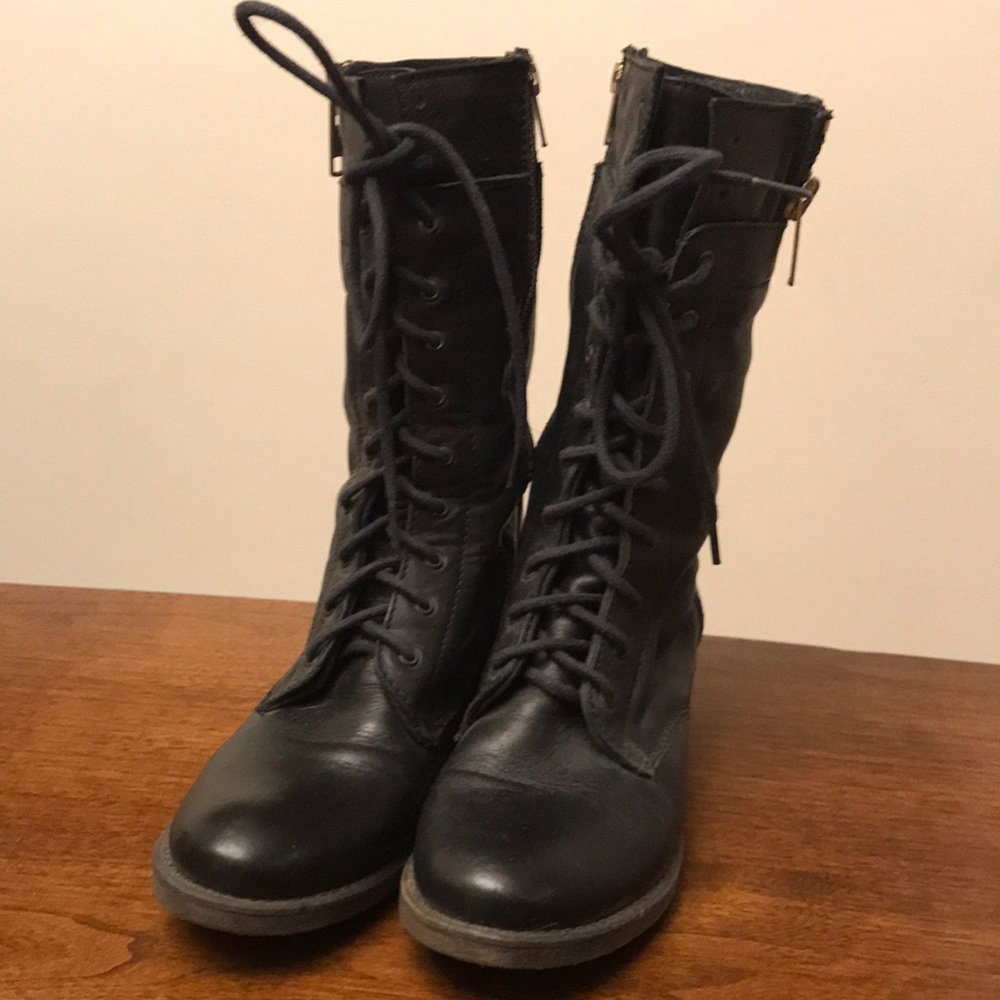 Steve Madden Black Leather Combat Boots Size 7.5